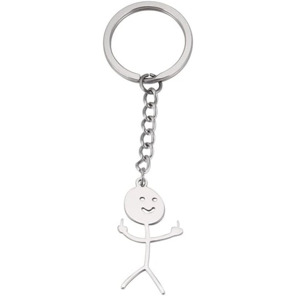 🆕 Women Silver Smiley Face Figurine Sign Language Keychain StickmanTrend Bag